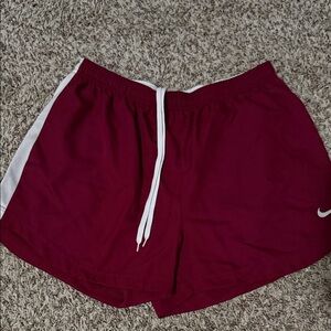 Nike Burgundy and White Sports Shorts